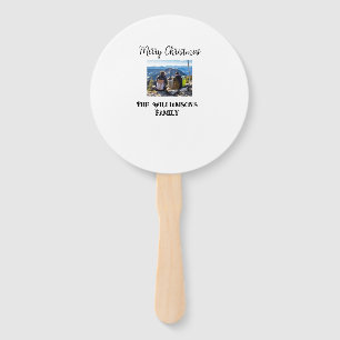 simple minimal merry Christmas add family name tex Hand Fan