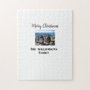 simple minimal merry Christmas add family name tex Jigsaw Puzzle
