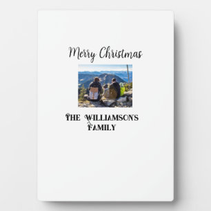 simple minimal merry Christmas add family name tex Plaque