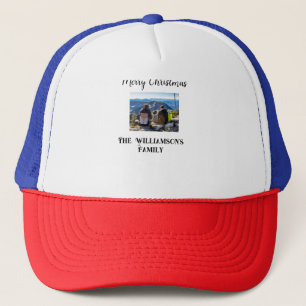 simple minimal merry Christmas add family name tex Trucker Hat