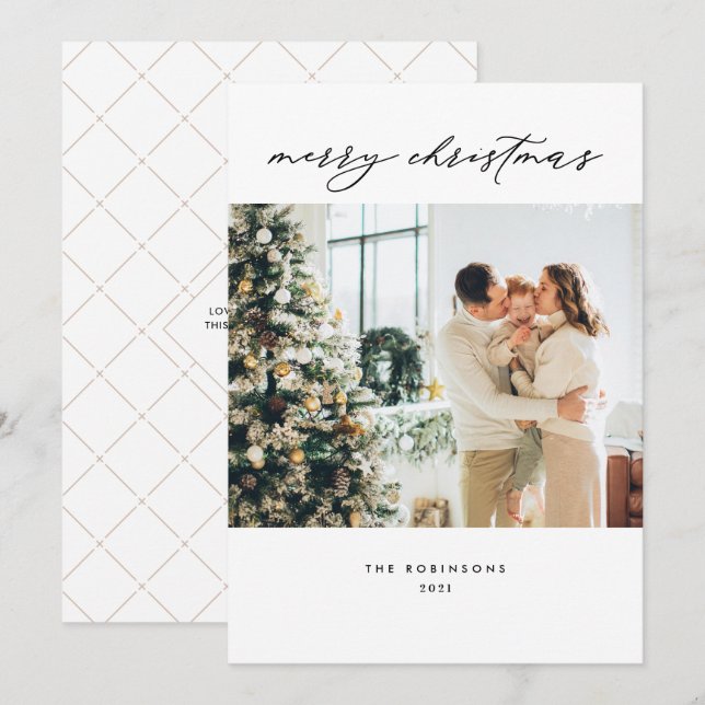 Simple Minimal Merry Christmas Photo Holiday Card (Front/Back)