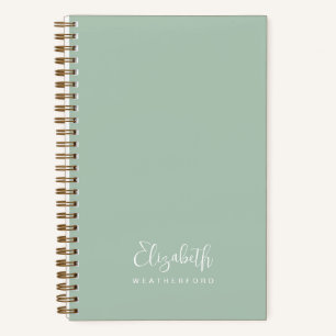 Simple Minimal Mint Green Calligraphy Script Name Notebook