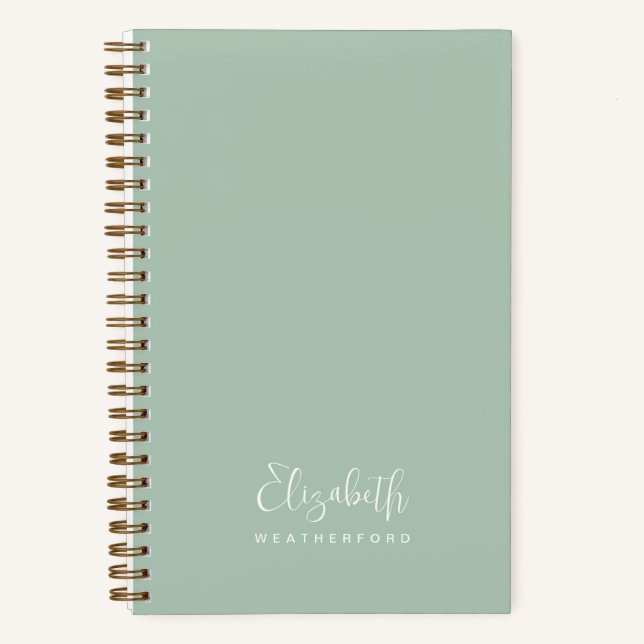 Simple Minimal Mint Green Calligraphy Script Name Notebook (Front)