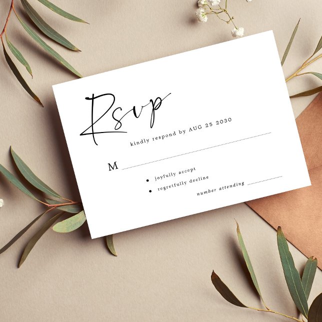 Simple minimal modern casual script wedding  RSVP card (Creator Uploaded)