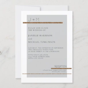 Simple Minimal Modern Grey Grey Gold White Wedding Invitation