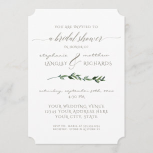 Simple Minimal Modern Leaf Greenery Bridal Shower Invitation