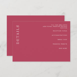  Simple Minimal Modern Magenta Wedding  Enclosure Card