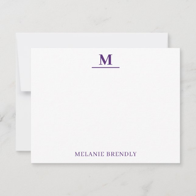 Simple Minimal Modern Monogram Flat Note Card (Front)