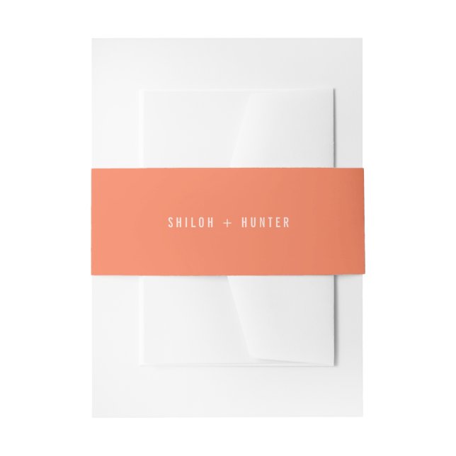Simple Minimal Modern Names Peach Orange Wedding Invitation Belly Band (Front Example)