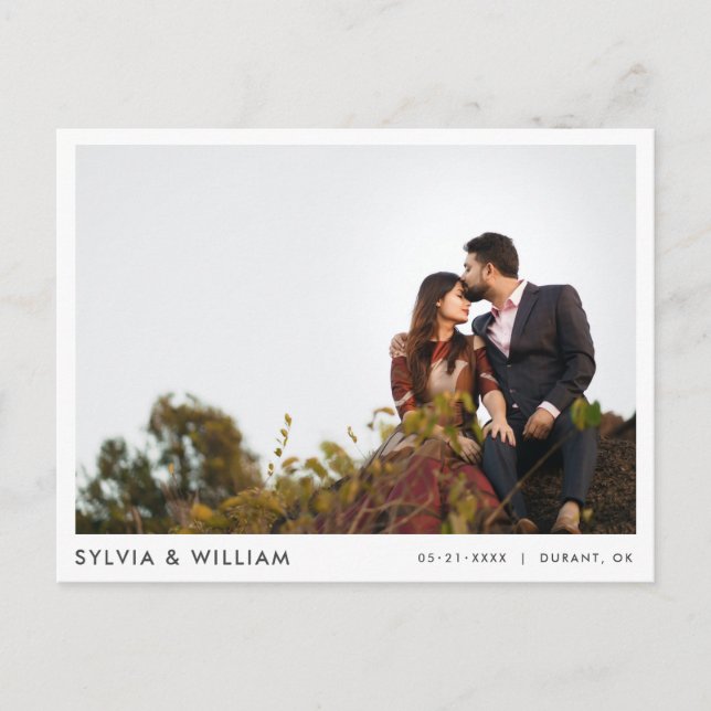Simple Minimal Modern Photo Wedding Save the Date Invitation Postcard (Front)