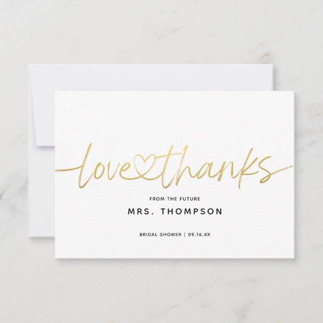 Simple Minimal Modern Script Bridal Shower Thank You Card (Front)