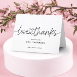 Simple Minimal Modern Script Bridal Shower Thank You Card<br><div class="desc">Simple minimal modern script "thank you" with a heart connecting the words bridal shower thank you card. Customise or delete text for handwritten message inside.</div>
