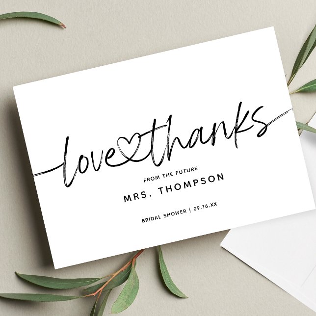 Simple Minimal Modern Script Bridal Shower Thank You Card (Creator Uploaded)
