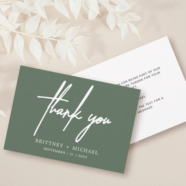 Simple Minimal Modern Script Sage Green Thank You Card (Creator Uploaded)
