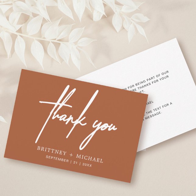 Simple Minimal Modern Script Terracotta Thank You Card (Creator Uploaded)