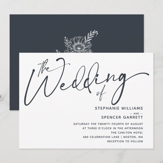 Simple Minimal Modern Script Wedding Invitation (Front/Back)