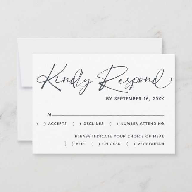 Simple Minimal Modern Script Wedding RSVP Card (Front)