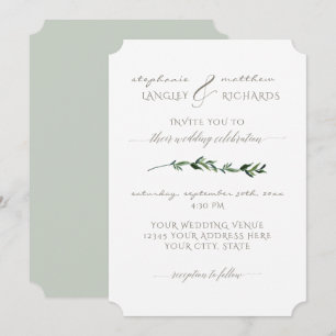 Simple Minimal Modern Watercolor Foliage Greenery Invitation