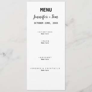 simple minimal modern wedding menu card