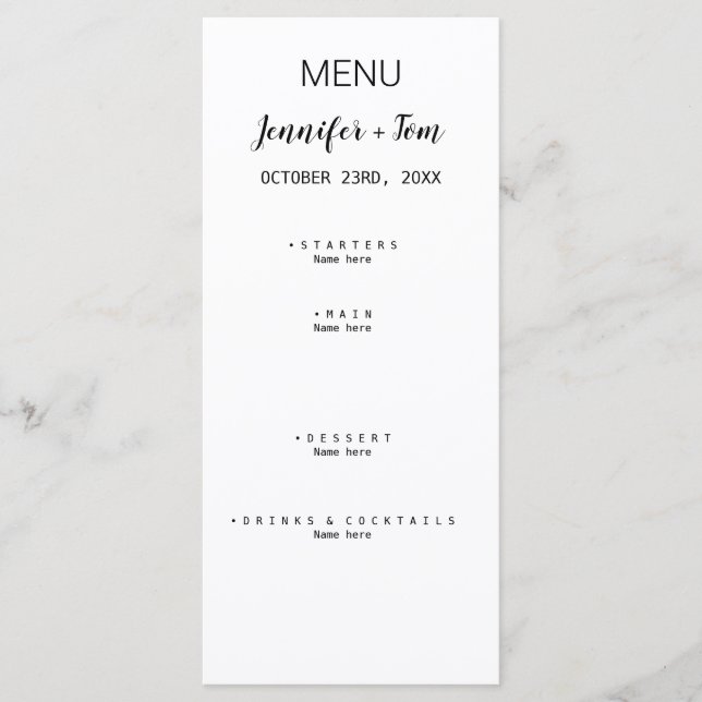 simple minimal modern wedding menu card (Front)