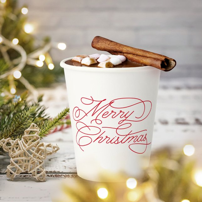 Simple Minimal Modern White Red Merry Christmas Paper Cups (Creator Uploaded)
