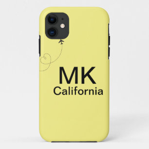 Simple minimal monogram add text travel plane phot iPhone 11 case