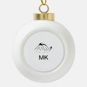 Simple minimal monogram add text travel plane phot ceramic ball christmas ornament