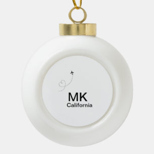 Simple minimal monogram add text travel plane phot ceramic ball christmas ornament