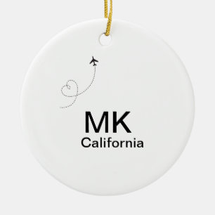 Simple minimal monogram add text travel plane phot ceramic tree decoration