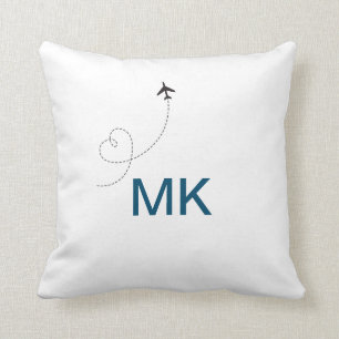 Simple minimal monogram add text travel plane phot cushion
