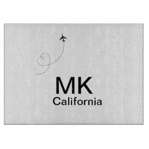 Simple minimal monogram add text travel plane phot cutting board