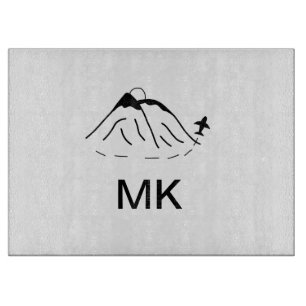 Simple minimal monogram add text travel plane phot cutting board
