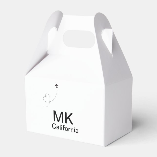 Simple minimal monogram add text travel plane phot favour box (Front Side)