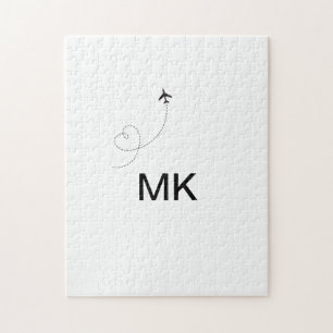 Simple minimal monogram add text travel plane phot jigsaw puzzle