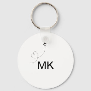 Simple minimal monogram add text travel plane phot key ring