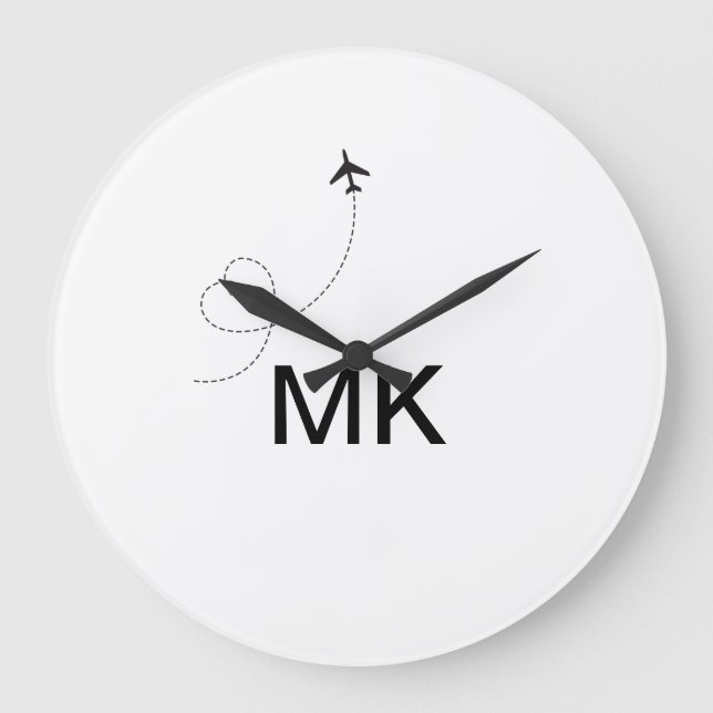 Simple minimal monogram add text travel plane phot large clock (Front)