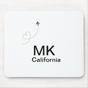 Simple minimal monogram add text travel plane phot mouse mat