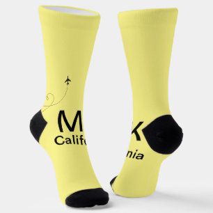 Simple minimal monogram add text travel plane phot socks