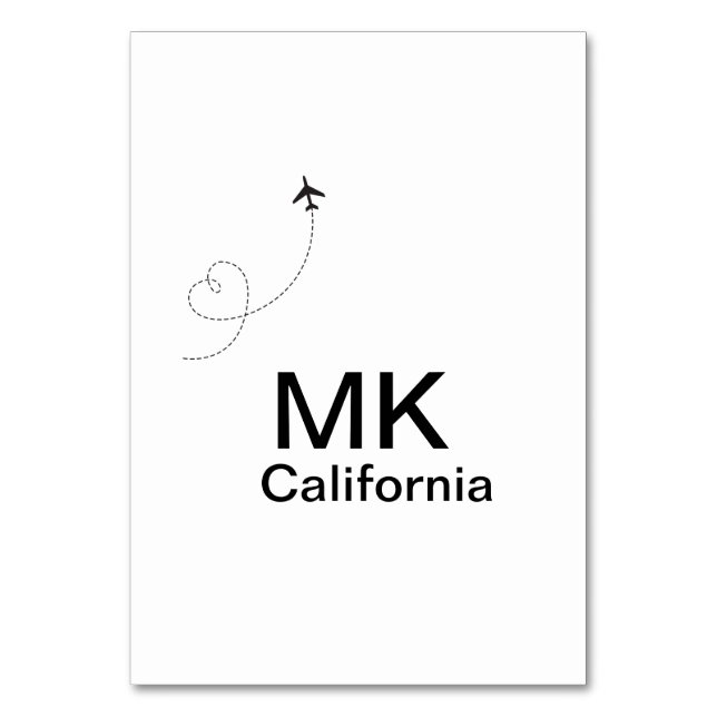 Simple minimal monogram add text travel plane phot table number (Front)