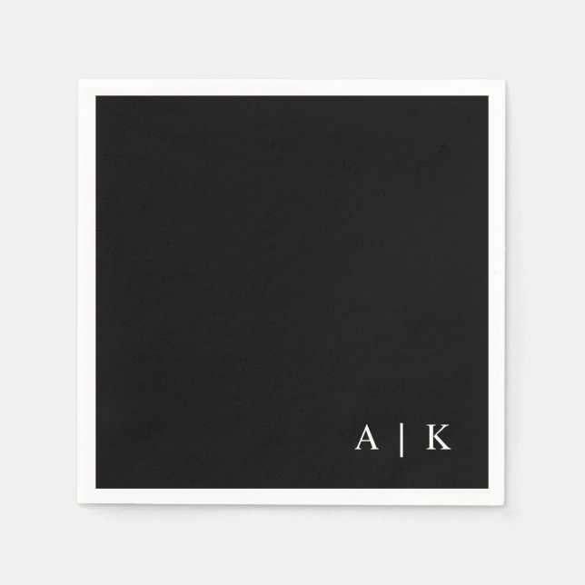 Simple Minimal Monogram Black Custom Wedding Napkin (Front)