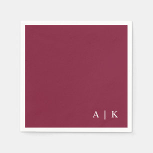 Simple Minimal Monogram Burgundy Custom Wedding Napkin