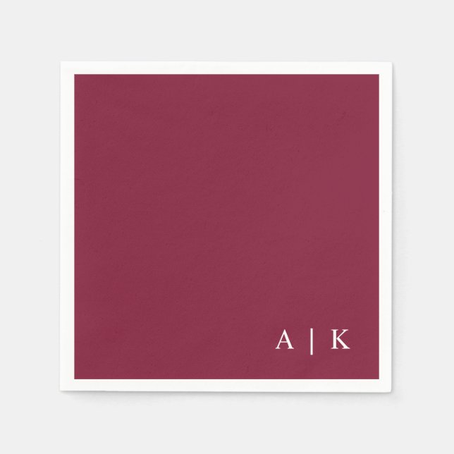 Simple Minimal Monogram Burgundy Custom Wedding Napkin (Front)