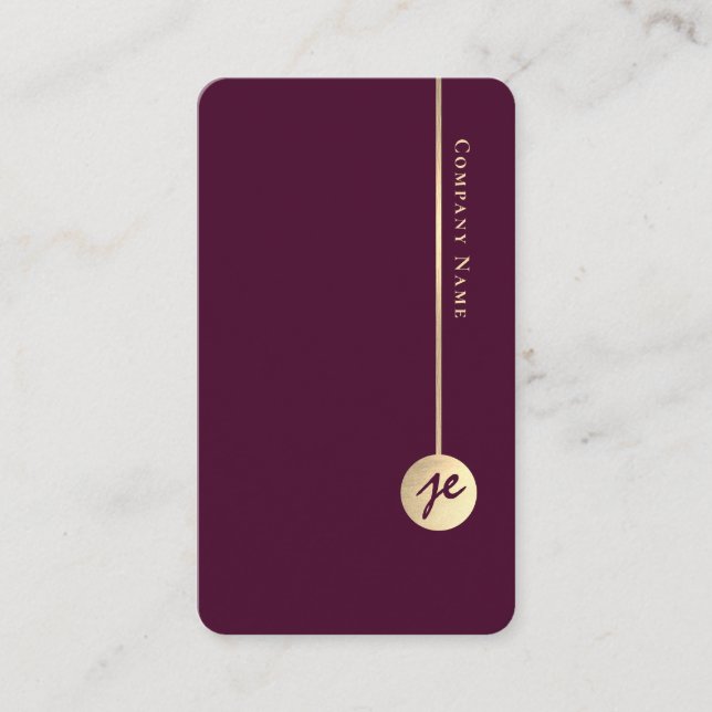 Simple Minimal Monogram Elegant Burgundy Wine Gold Business Card (Front)