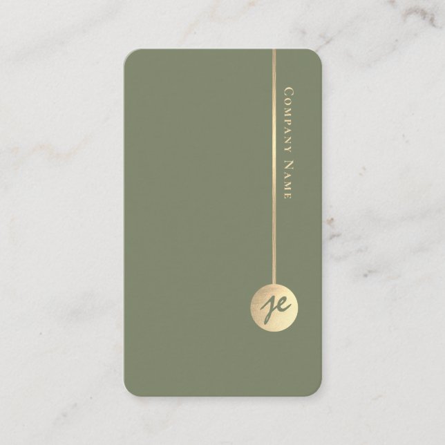 Simple Minimal Monogram Elegant Sage Green & Gold Business Card (Front)