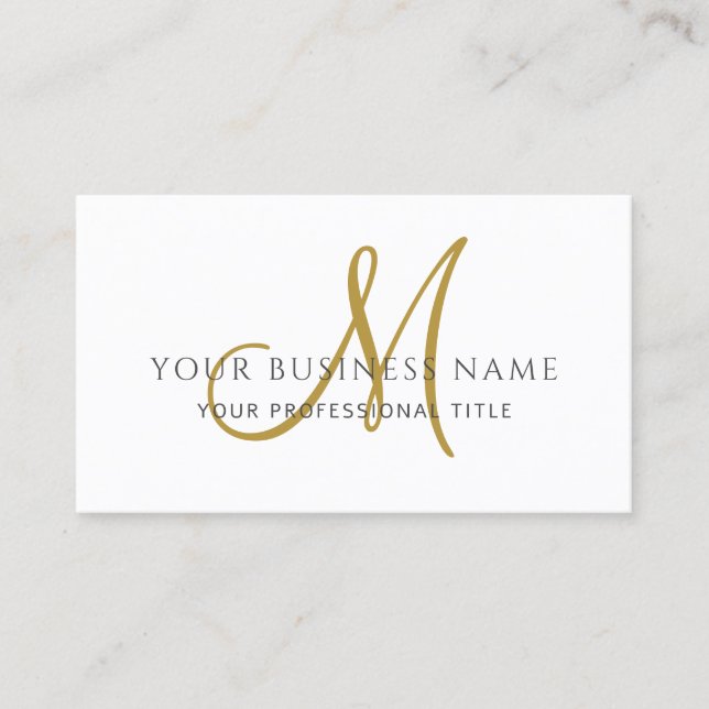 Simple Minimal Monogram Gold White Business Card (Front)