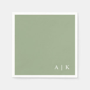 Simple Minimal Monogram Green Custom Wedding Napkin