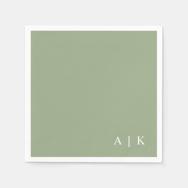 Simple Minimal Monogram Green Custom Wedding Napkin (Front)