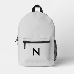 Simple Minimal Monogram Initial Stylish Grey Printed Backpack