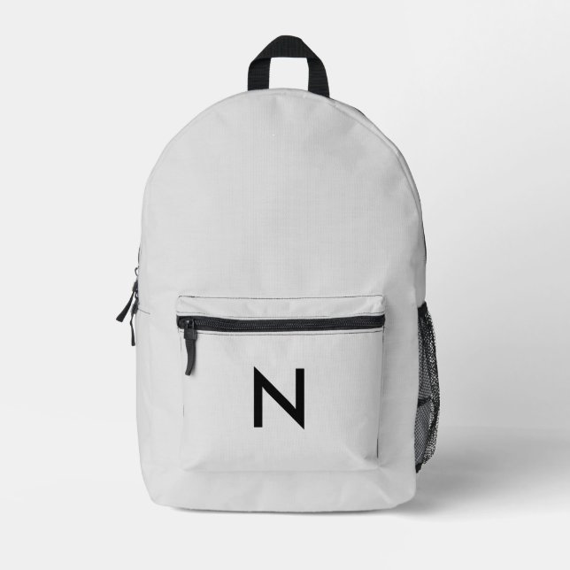 Simple Minimal Monogram Initial Stylish Grey Printed Backpack (Front)