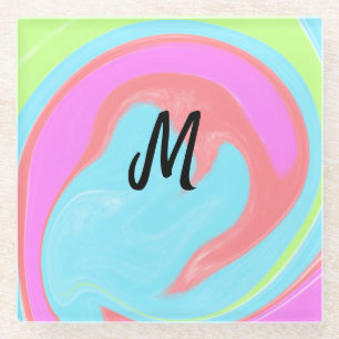 simple minimal monogram logo personalised baking glass coaster